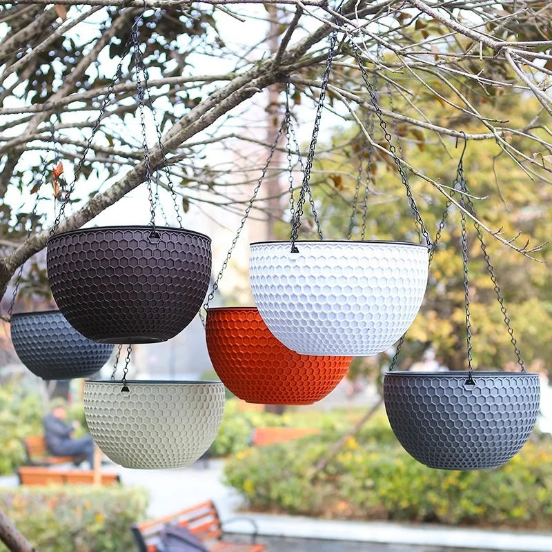 Honeycomb Hanging Planter with Chain Plastic Flower Pot with Drainage Indoor Outdoor Garden Basket