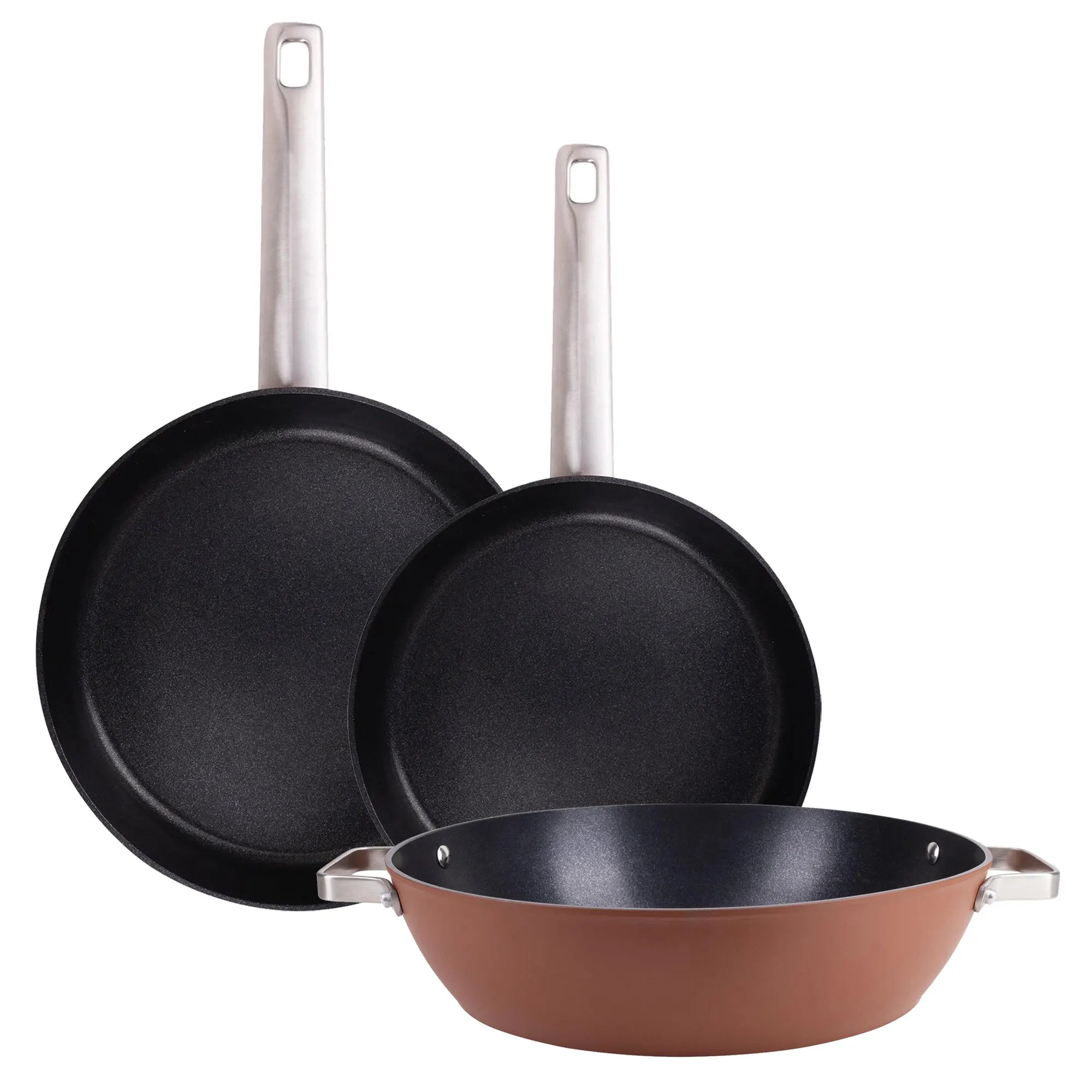Set of 2 frying pans 28x5cm 30x5cm + casserole dish 32x8cm in forged aluminum AGROS San Ignacio