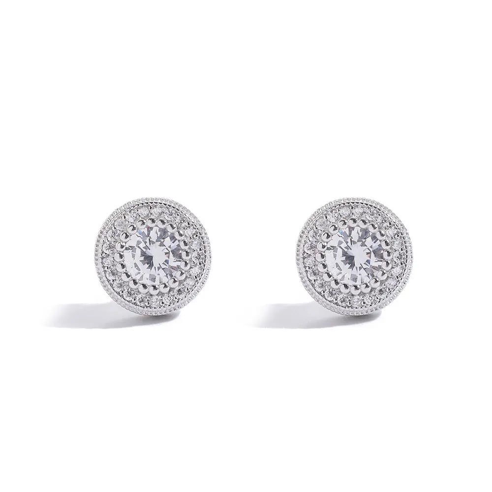 Low MOQ Wholesale Jewelry Big Cz Stone Round Stud 925 Sterling Silver Earrings for Men