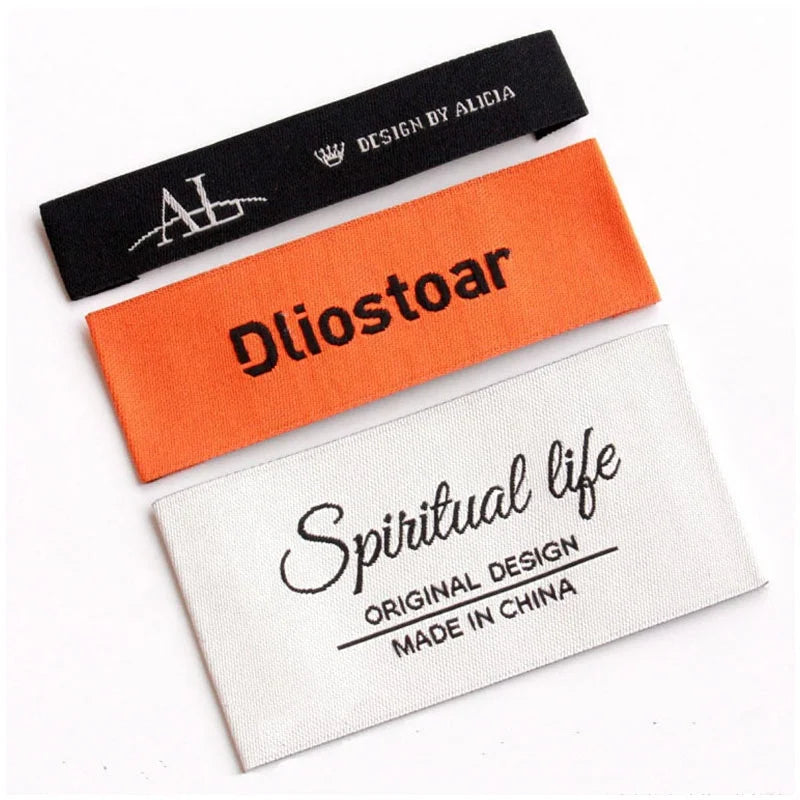 Wholesale Printed Clothing Black Satin LabelCustom Brand Logo Neck Woven Label for Garment