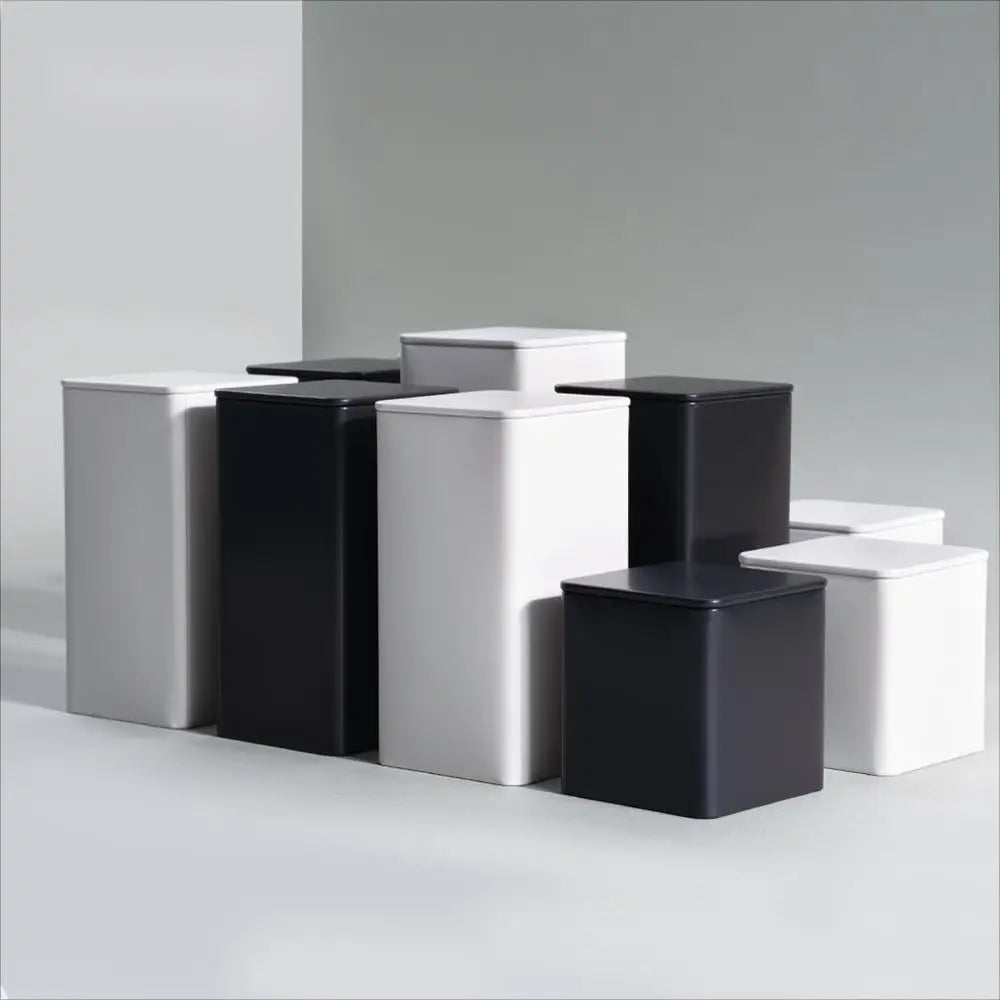 White Metal Cans of Matcha Spices Square Metal Cans Small Tin Box for Matcha Storage Tea Tin Box