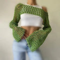 2025 New Cross-Border Women's Sexy Cutout Knit Top - Solid Color Crew Neck Long Sleeve