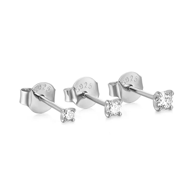Low MOQ Wholesale Minimalist Sterling Silver Moon Shape Christian Stud Earrings Zircon Channel Setting Women Gift & Party