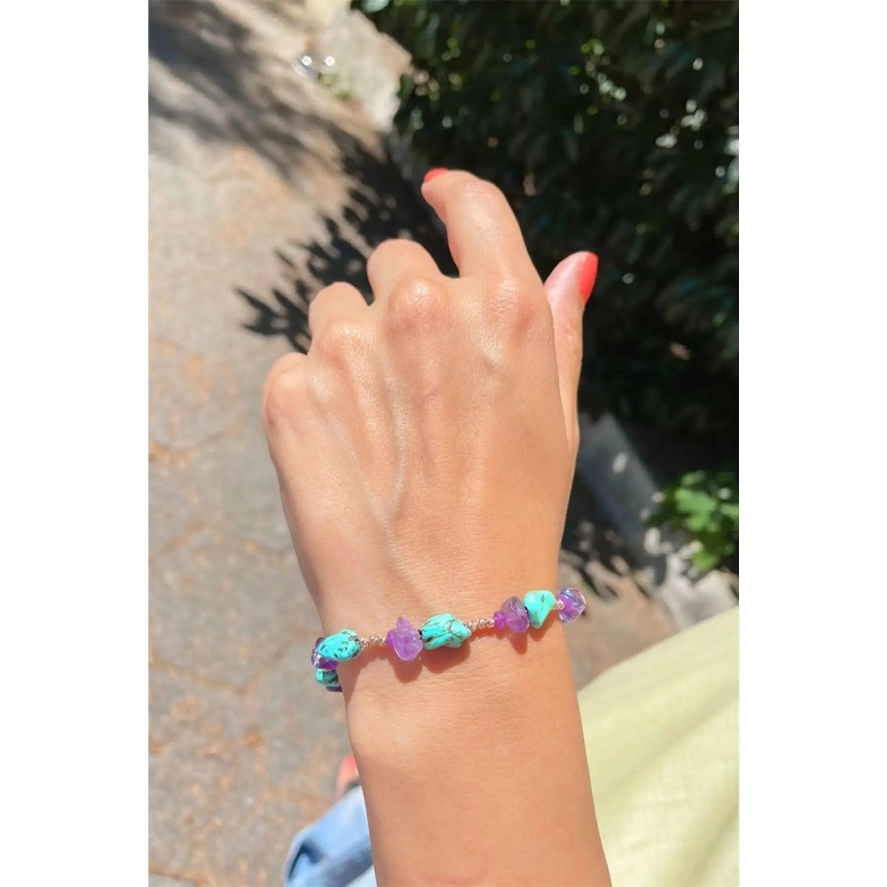 Azuris 925 Sterling Silver Dorica Bracelet with Amethyst and Turquoise Beads Turkey Origin Elegant Fine Design