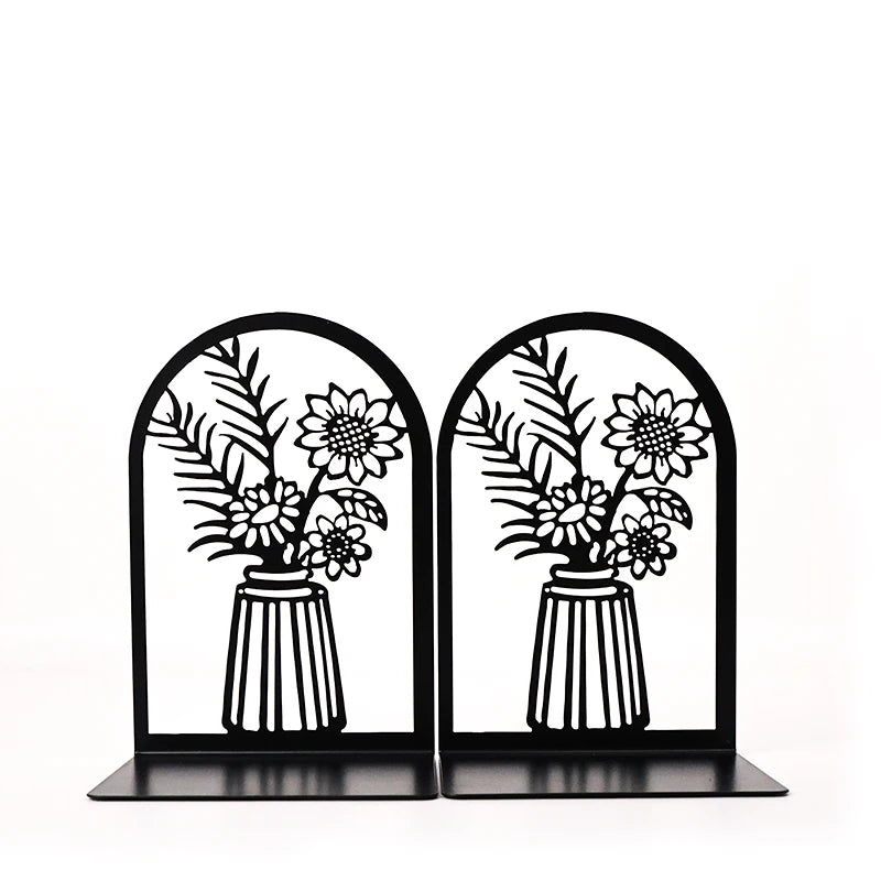 Portable Metal Book Holder Black Hollow Book Stand Suitable for Office Desk Decoration and Storage