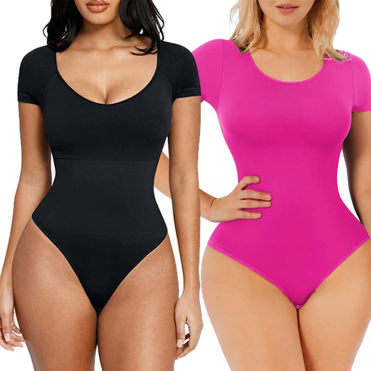 Wholesale Eco-friendly One-Piece Seamless Short-Sleeved Thong Bodysuit Super Strong Chest Support Shapewear Bodysuit for Women