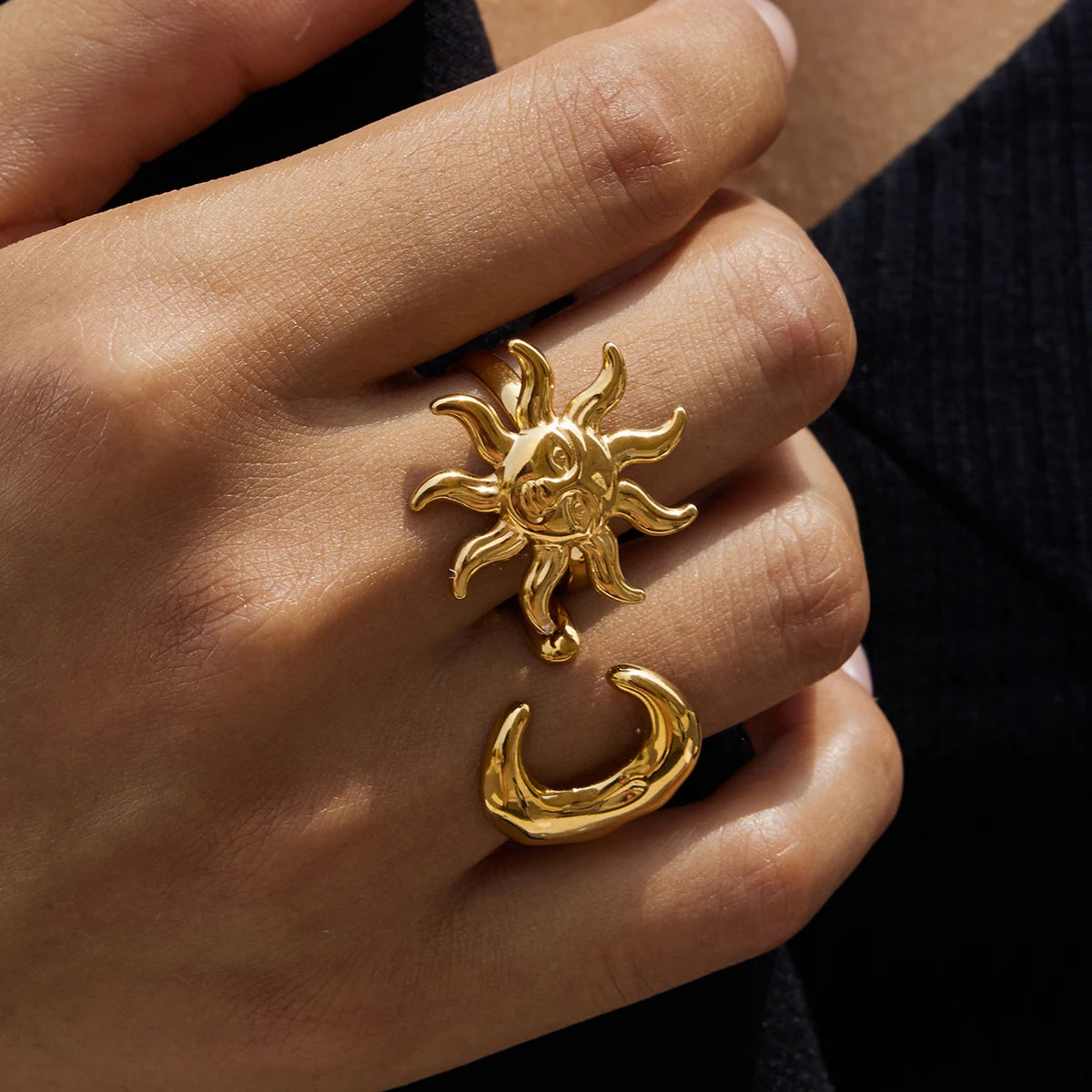 J&D Fashion Trendy 18k Gold Fashion Ring Women Jewelry Sun and Moon Opening Ring MegaBDM