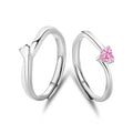 FDJZ-273 925 Sterling Silver Ring Adjustable Open Couple Engagement Rings Pink Heart Zircon No Intersection Circle Couple Rings