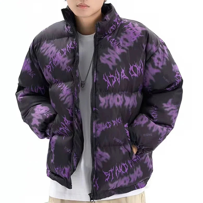 Wholesale Men's Casual Winter Bomber Jacket Reversible Waterproof O-Neck Collar Custom Logo Print Button Decoration Ready-Made