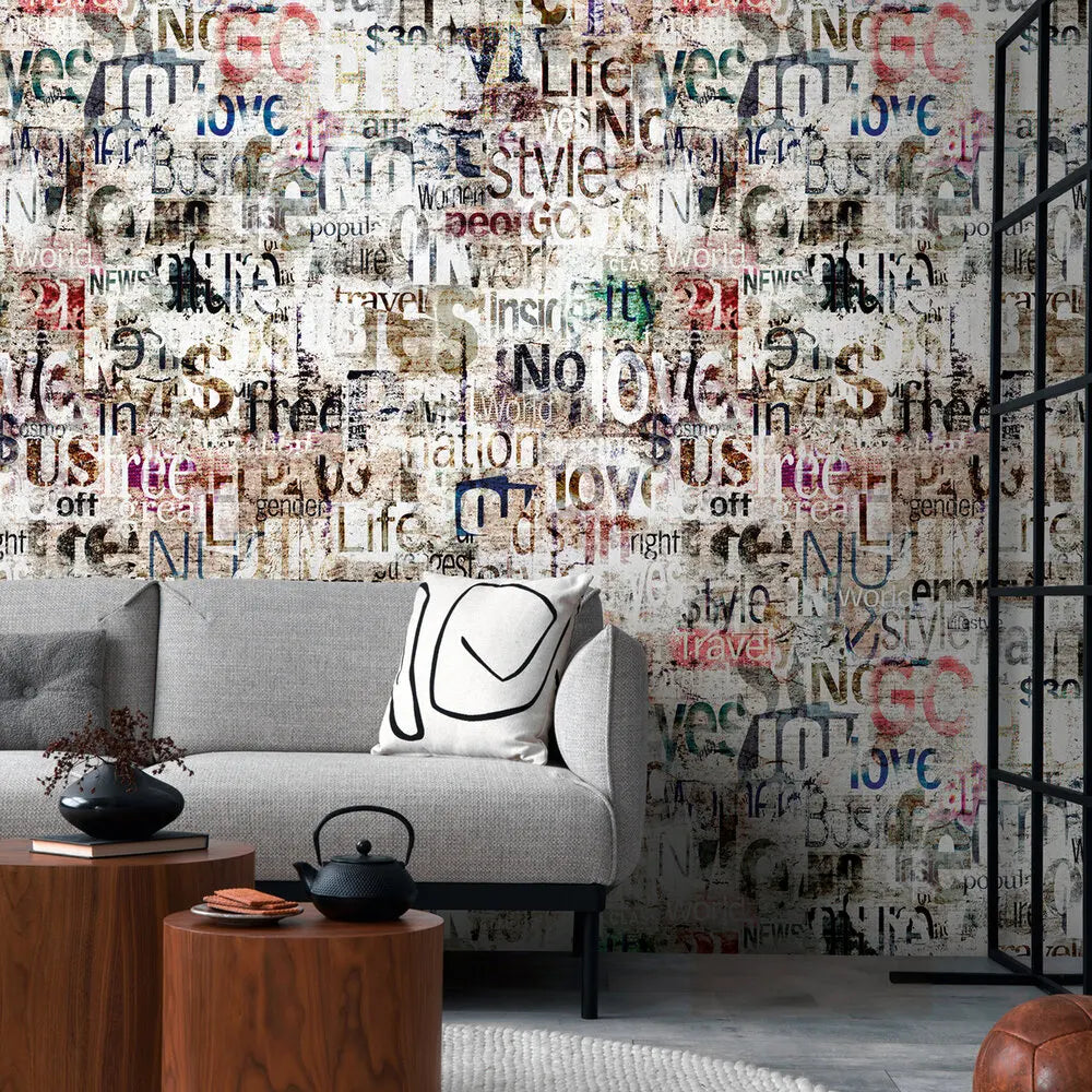 Made in Germany Photo Wallpaper Murals Lettering Grey Beige Coloured Non Woven Vinyl Premium Wall Mural Abstract - 159 x 280 m