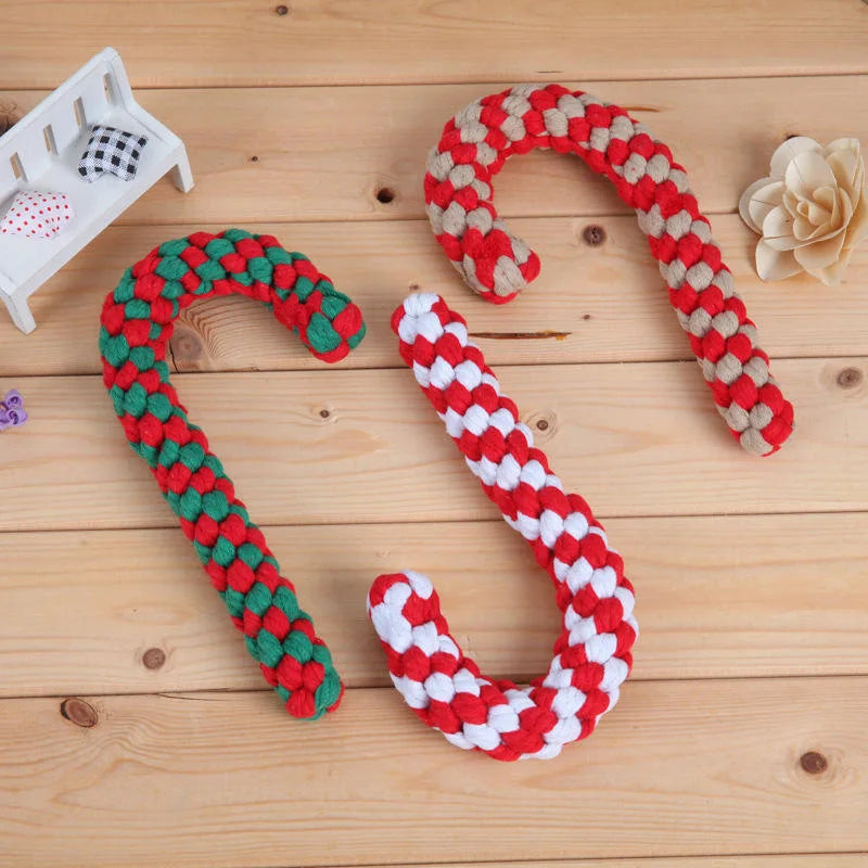 Low MOQ Christmas Cotton Rope Dog Toys Xmas Walking Stick Shape Teeth Chew Toy Braided Dog Juguete Perro Cleaning Toy