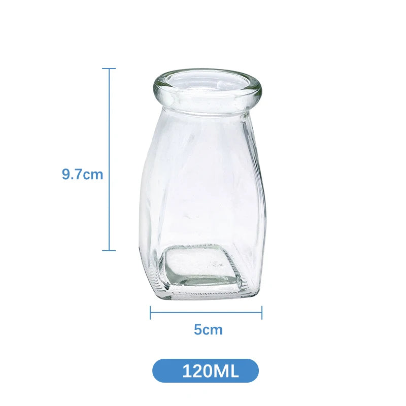 100ml   Square Candy Tea Storage Jar with Plastic Lid  Glass Yogurt Bottle Pudding Jar  Fresh Milk Bottle