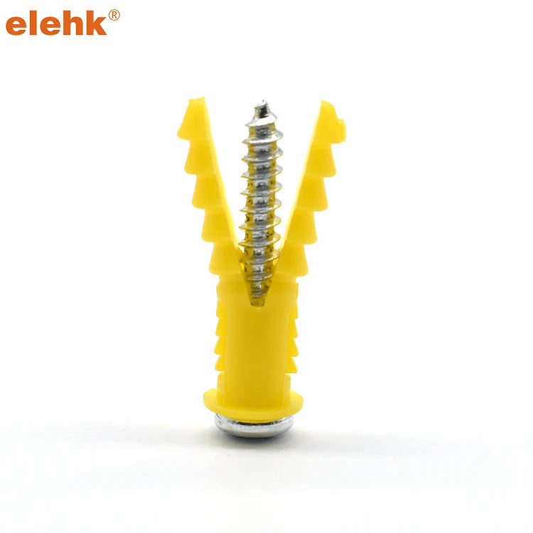 ELEHK Galvanized 3/16" X 1" #8-10 Yellow Plastic Ribbed Drywall Anchor