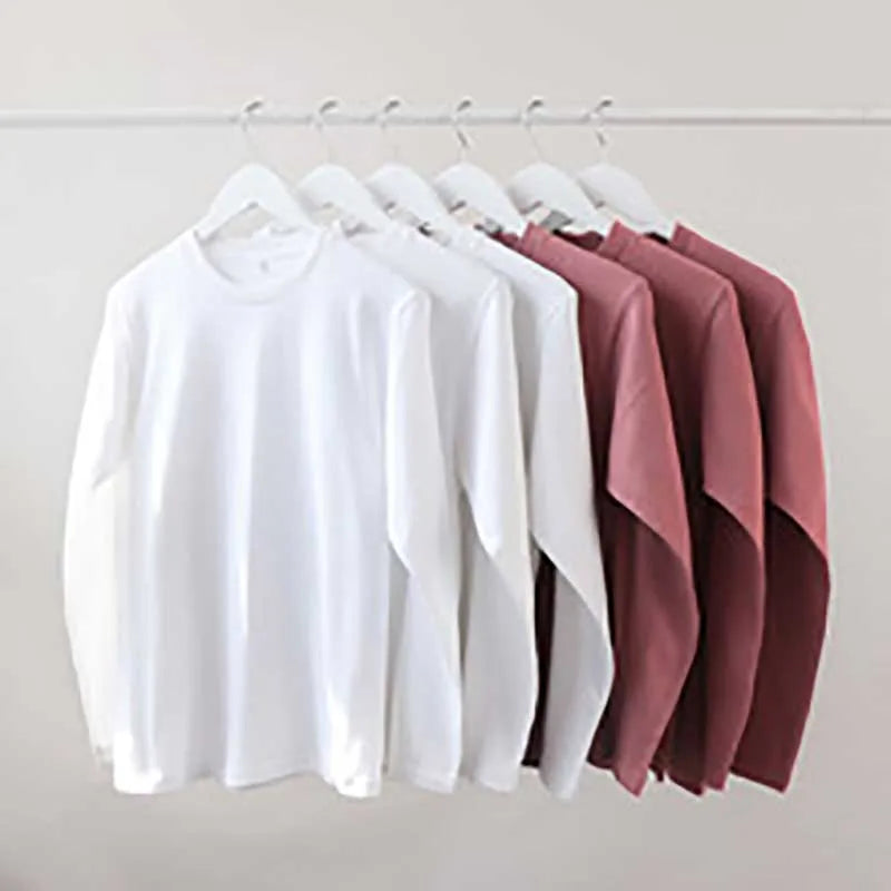 OEM Custom Logo Design 230g Heavy Brick Red Long-sleeved Combed Cotton Straight Shoulder Men's Women's Retro Versatile T-shirt MegaBDM