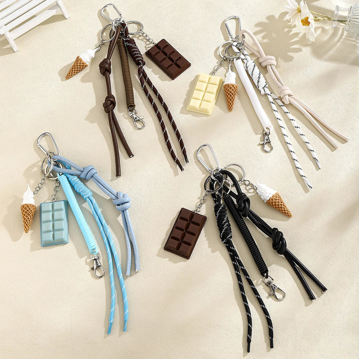 Mengda 2025 Cross-border Miu Series Keychain with a Sense of High-end Creative Chocolate Ice Cream Pendant Jewelry with a Woven