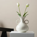 Modern Cream White Ceramic Vase with Double Handles Decorative Flower Vase for Home Living Room Table Centerpiece MegaBDM