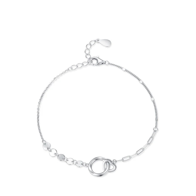 SL1670 Valentine's Day Gift 925 Pure Silver Circular Heart-shaped Interlocking Bracelet Adjustable Bracelet for Women