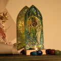 Handcrafted Stained Glass Angel Panel with Crystal Candle Stand - Perfect for Meditation and Prayer for Instagram Artist