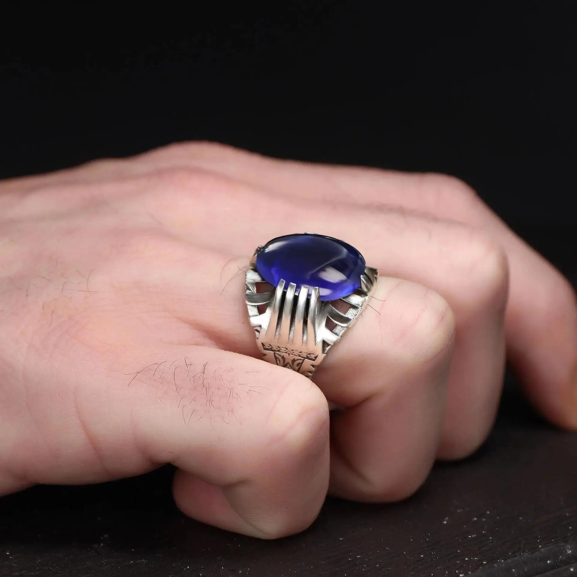 Azuris 925 Sterling Silver Men's Ring Ottoman Style with Natural Stone Turkey VALKH1964