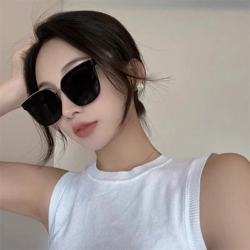 Logo Custom 2025 Fashion Retro Black Big Frame Driving Sun Glasses UV400 Oversized Square Sunglasses for Women