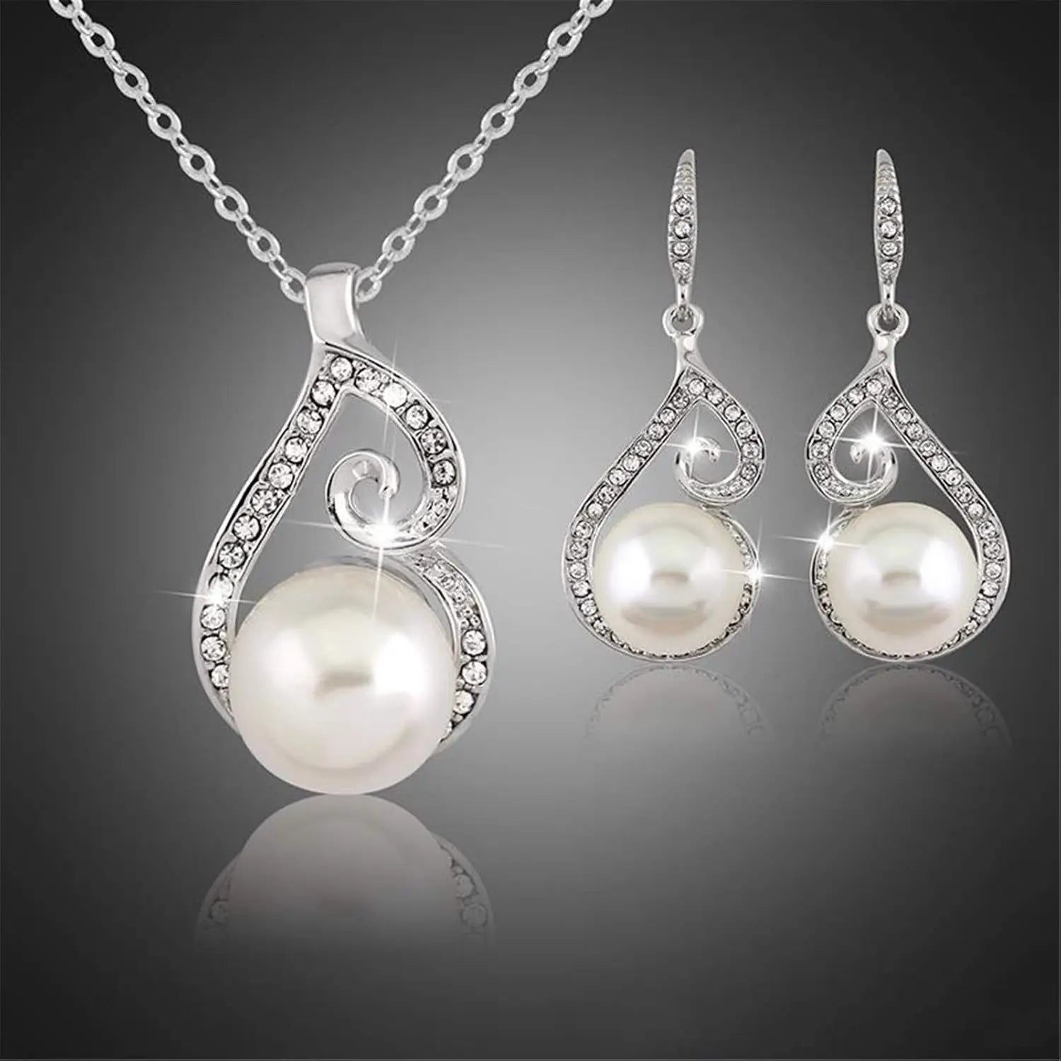 Adjustable Dainty Pearl Pendant Necklace Light Luxury Pearl Dangle Earrings Wedding Pearl Jewelry Set for Women