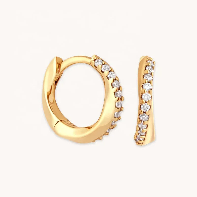 LOZRUNVE Plata 925 Al Por Mayor 18k Gold Plated Wave Crystal Huggie Earring Bijoux