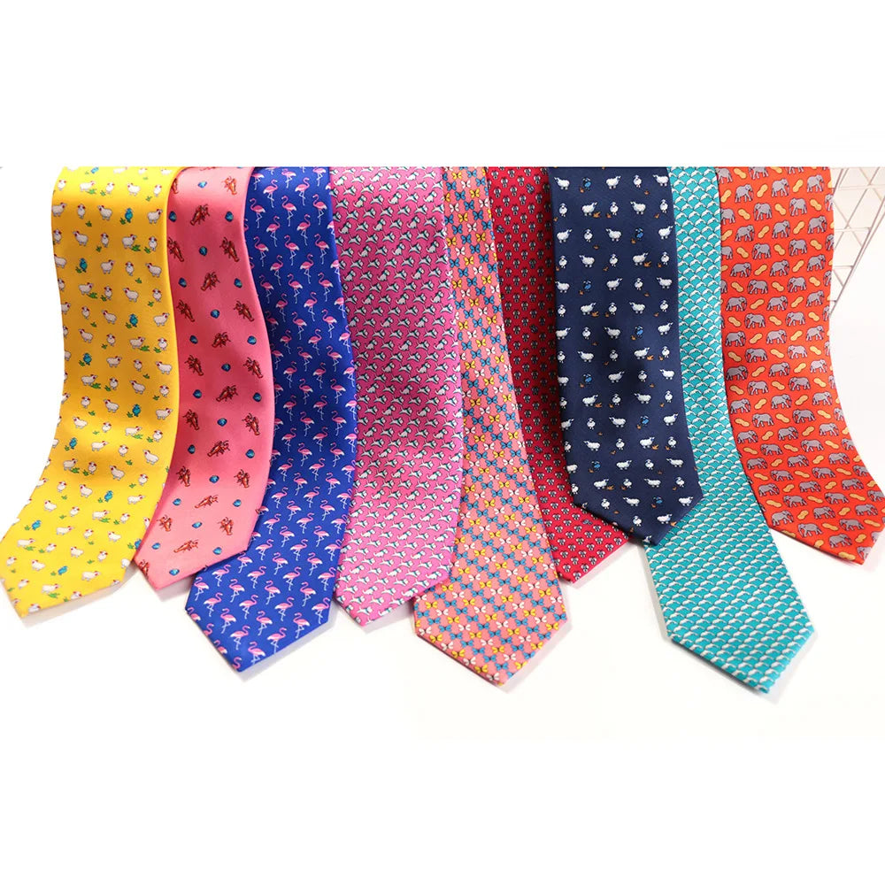 Silk Men Print pink Length Geometry  Animals Normal Silk  Neckties 8cm  Wedding Fashion Funny Causal Neck Tie