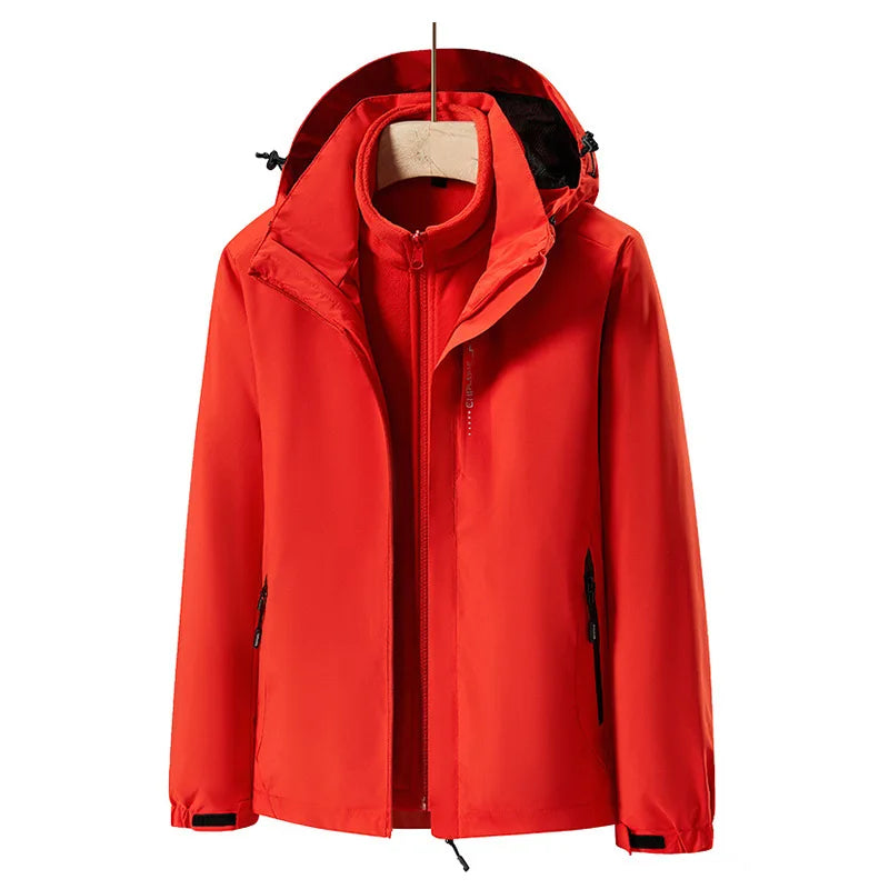 Unisex SK High-Grade Three-in-One Winter Coat Stand Windproof Waterproof Fleece Jacket for Men's Leisure Mountaineering Zipper