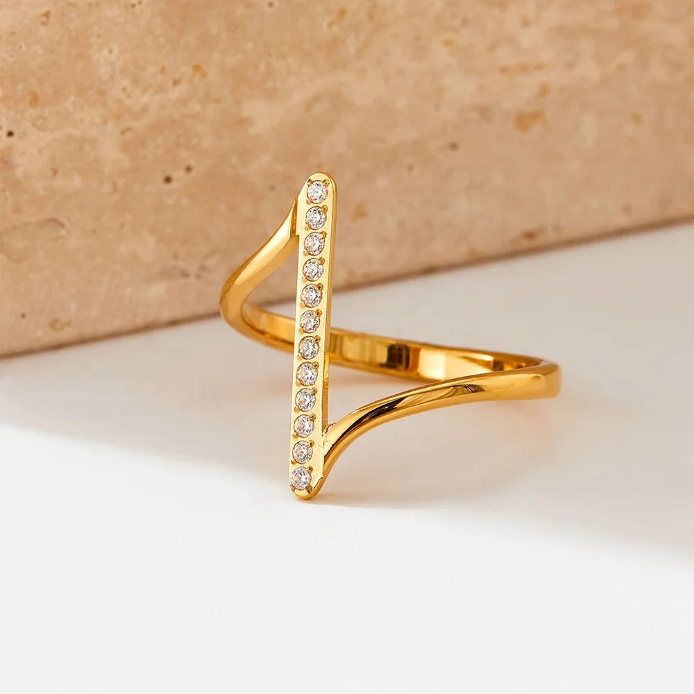 High End 18K Plain Gold Individuality Chain Rings Stainless Steel Trendy Simple Gold Plated Jewelry