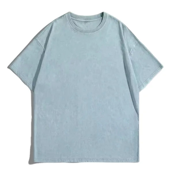 Custom Light Blue Men's T-Shirts 100% Cotton Heavyweight Soft Breathable Vintage Wash Streetwear Plain Oversized Worsted Long