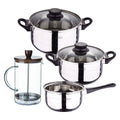 Toledo 5pc Cookware Set Suitable for Induction Hobs + Borosilicate Glass French Press Coffee Maker 15.8x10x18.8cm NOIA San