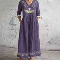 2025 Summer Fashion - Forward 3D Printed Casual Comfortable and Loose Half - Length Sleeve V - Neck Maxi Dress
