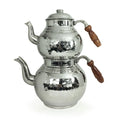 Handmade Hand Hammered Copper Turkish Stovetop Tea Kettle Teapot Set NICKEL Color