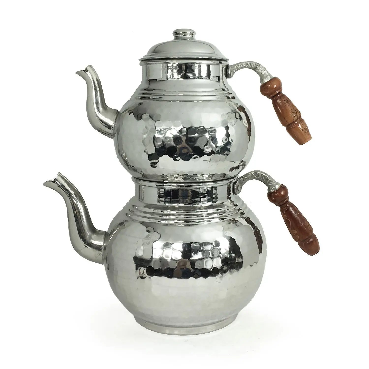 Handmade Hand Hammered Copper Turkish Stovetop Tea Kettle Teapot Set NICKEL Color