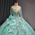 Jancember 6752 Beautiful Long Sleeve Green Ball Gown Evening Party Formal Dresses