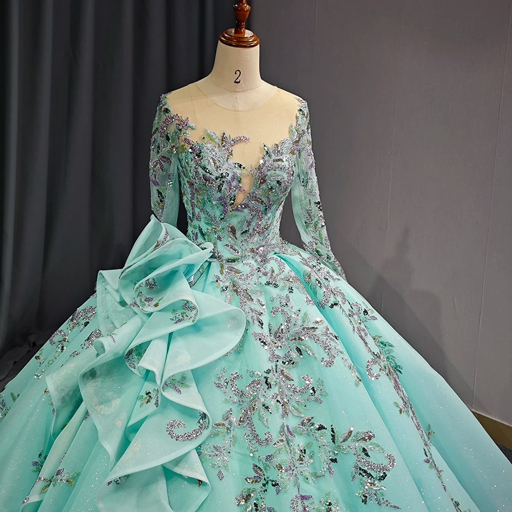 Jancember 6752 Beautiful Long Sleeve Green Ball Gown Evening Party Formal Dresses