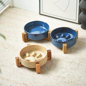 Raised Puzzle Neck Protection Portable Pet Slow Feeder Ceramic Elevated Anti-Overturning Non-Spill Feeding Bowl for Cats & Dogs