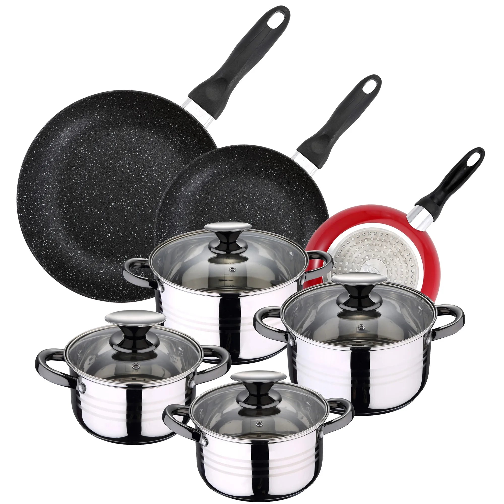 SAN IGNACIO 3-PIECE FRYING PACK 16CM 20CM 24CM + 8-PIECE STAINLESS STEEL COOKWARE SET