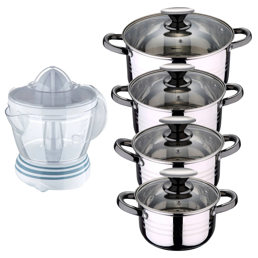 8-piece stainless steel cookware set suitable for induction hobs San Ignacio Premium Collection +- 40W Juicer - 1.2 Liter