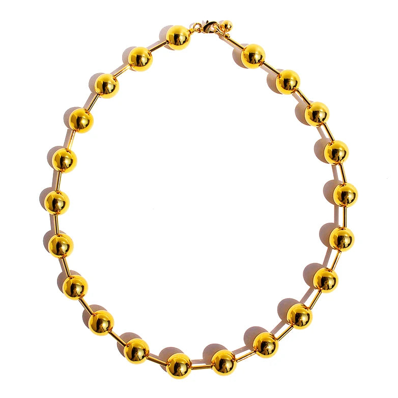 2025 New Fashion Exaggerated Brass Shiny Metal Ball Beaded Necklace Short Sweater Chain Jewelry Factory Wholesale