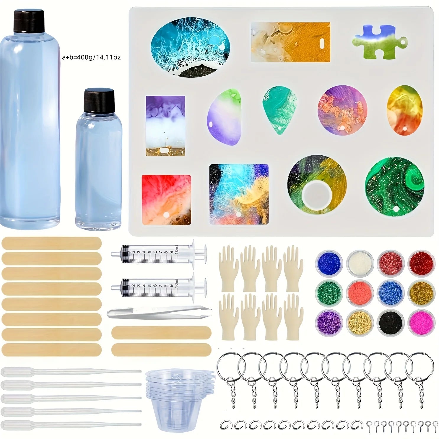 53-piece Epoxy Resin Set Suitable for Art Jewelry Handicraft Keychains Including Transparent Casting Resin Colorants Mixing Tool
