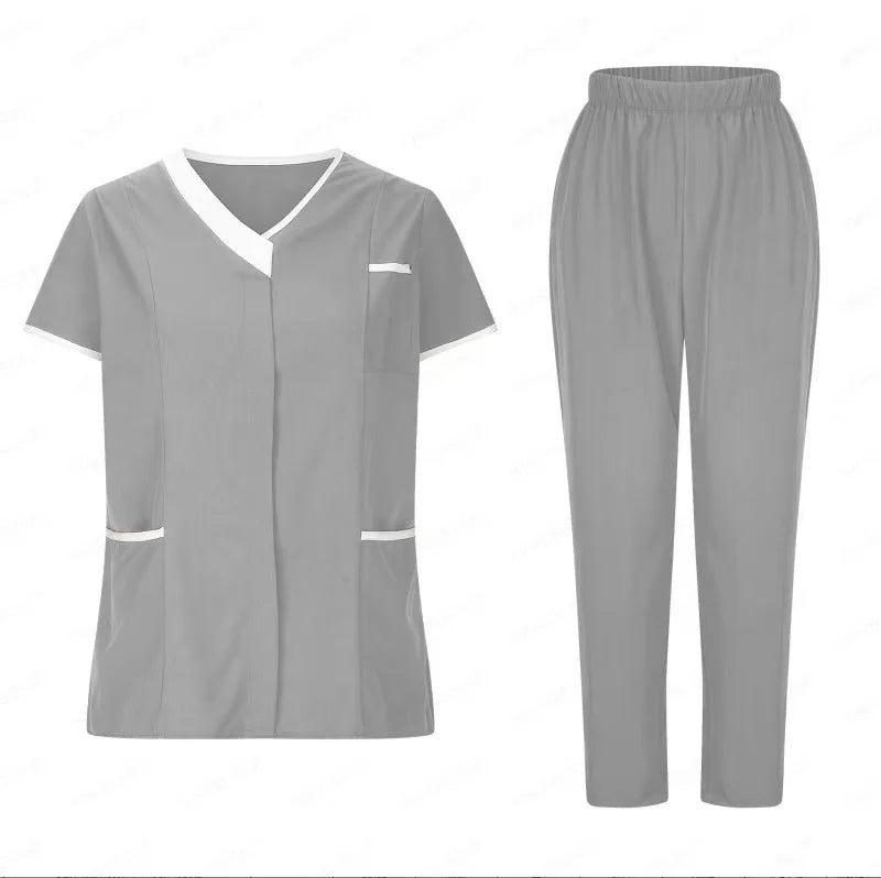Quality Medical Uniform Nursing Uniform Pet Grooming Institution Scrubs Set Spa Uniforms Unisex V-Neck Work Tops Pants Set