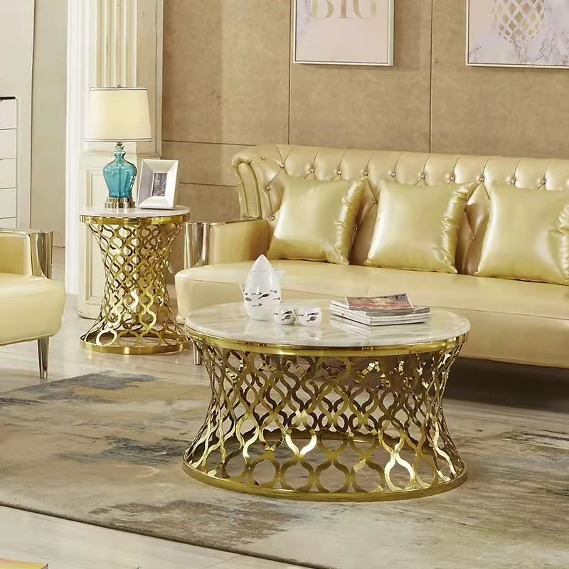 Light Luxury Coffee Tables Living Room Furniture Coffee Tables Combination Stainless Steel Circular Mirror Center Table