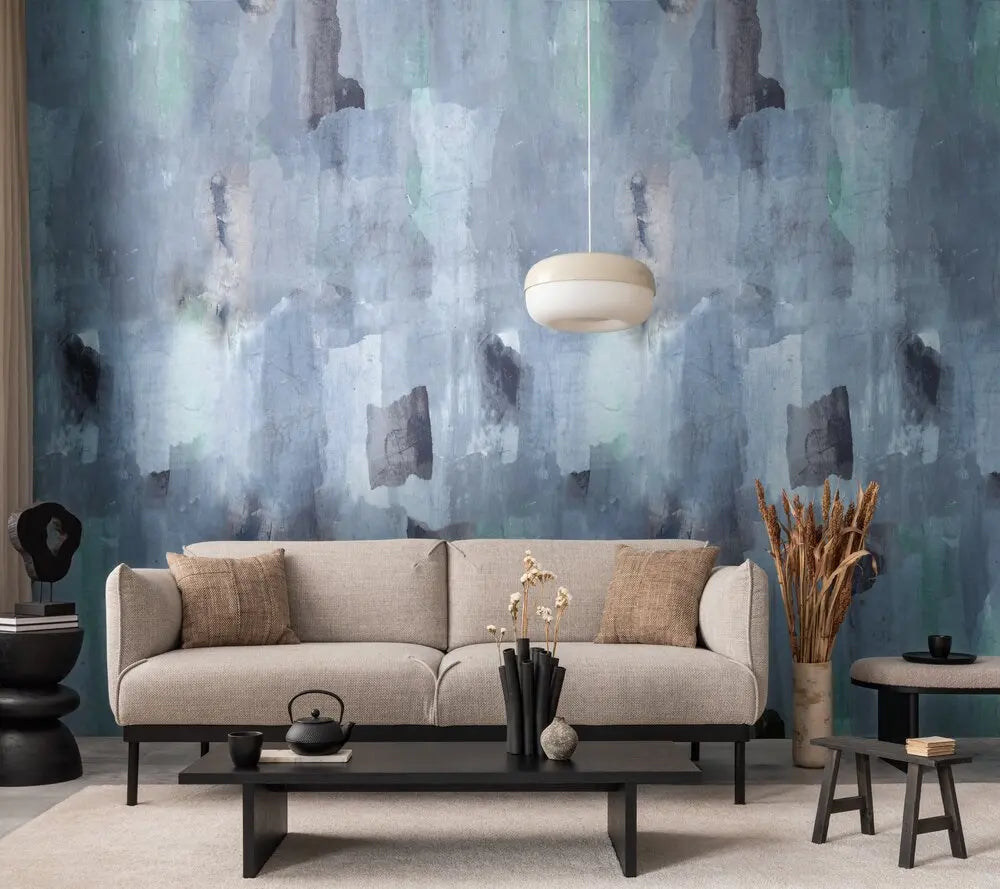 Germany Made Modern Abstract Blue Grey Green Non Woven Vinyl Photo Wallpaper Murals Watercolour for Bedroom Hospital Mall