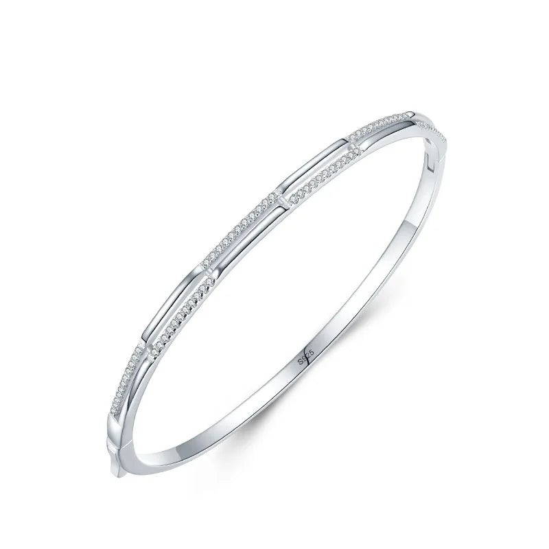 SZ428 Fine Bangle 925 Sterling Silver Micro Inlaid Zircon Double Wire Minimalist Open Bracelet for Women Jewelry Making