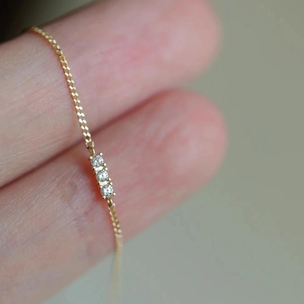 CANNER New Dainty 18K Gold Plated 925 Sterling Silver Minimalist Chain Charm White Cubic Zirconia Bracelet for Women