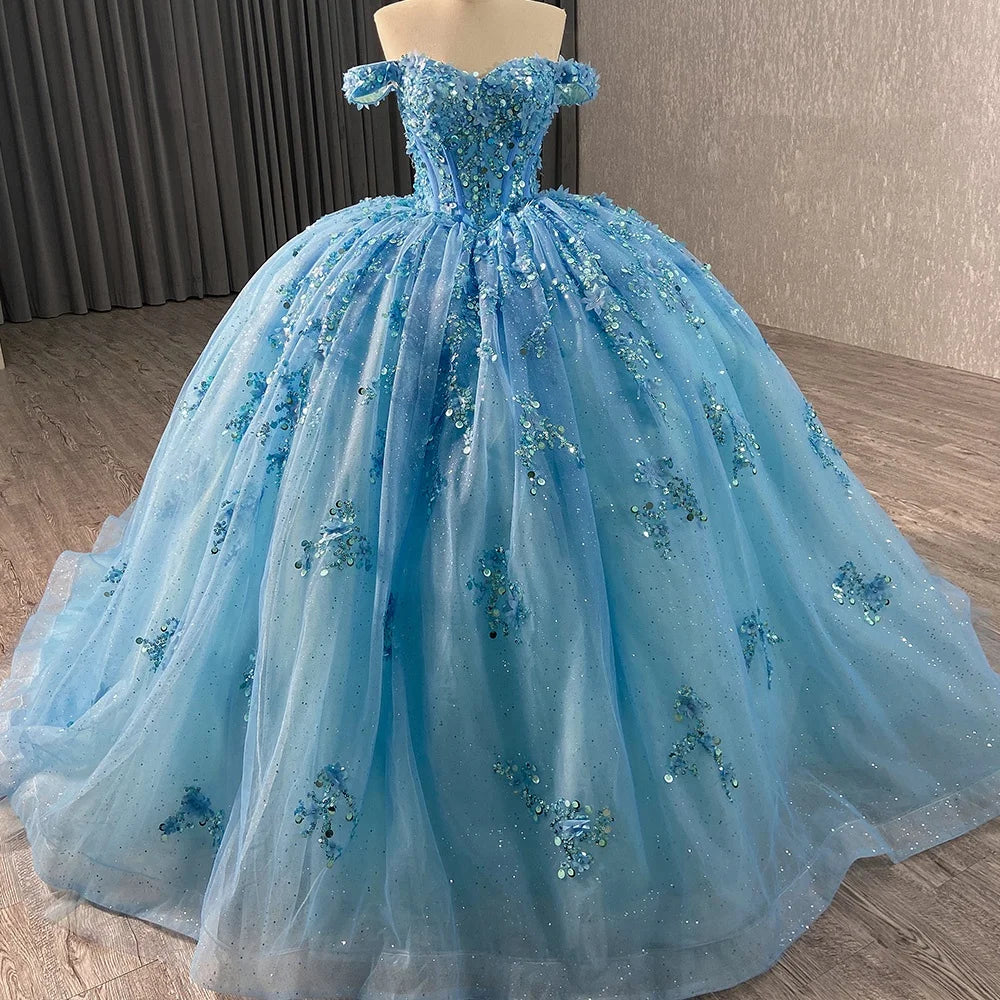 Jancember 241028 Exclusive Sequins Flower Ball Gown Evening Sweet 16 Girls Dresses