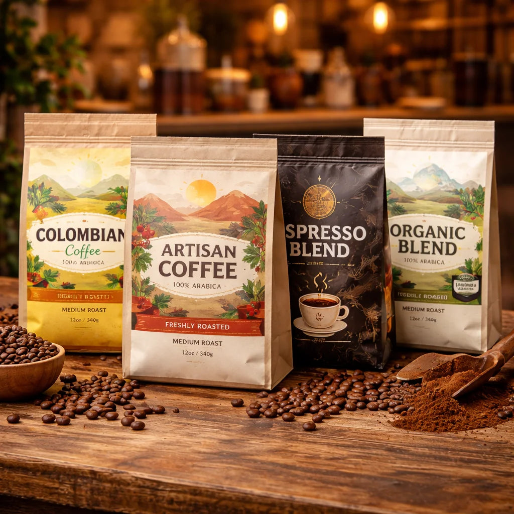 AT PACK USA in Stock 10Pcs/Pack 8oz/12oz/16oz Custom Coffee Bean Bags with Degassing Valve MOPP/VMPET/PE Material Free Samples