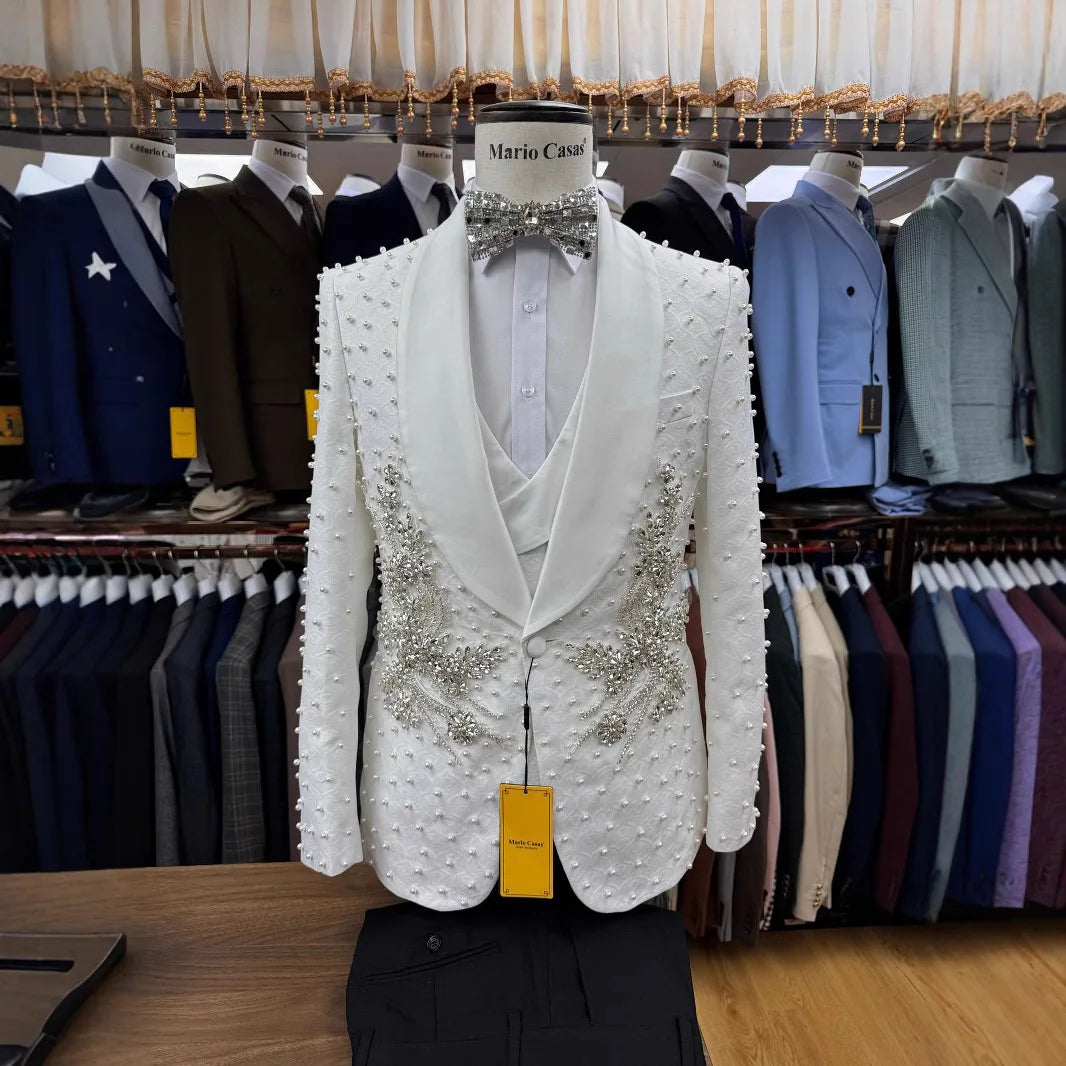 New Hot-selling Handmade Beaded Large Size Advanced Fashion High-quality Business Suits Bridegroom Wedding Custom Suits