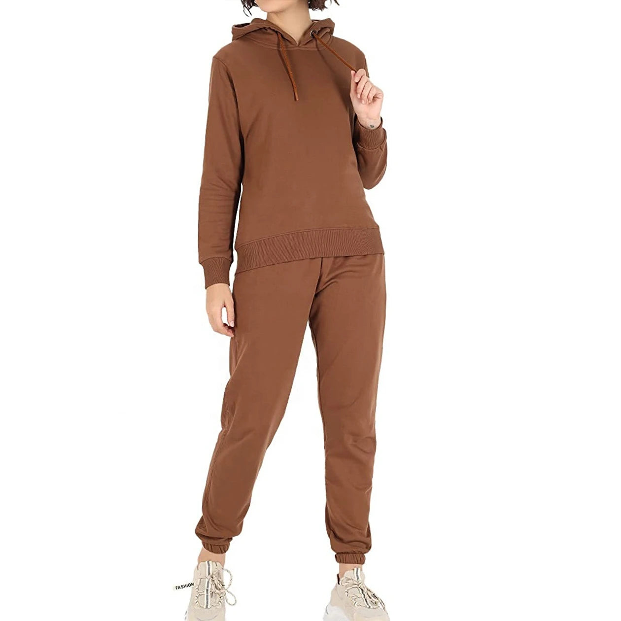 Winter Women's Two-Piece Hoodie and Sweatpants Jogger Set 100% Polyester Plaid Pattern 3D Embroidery